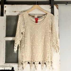 V Cristina Cream Crochet Boho Tunic Top